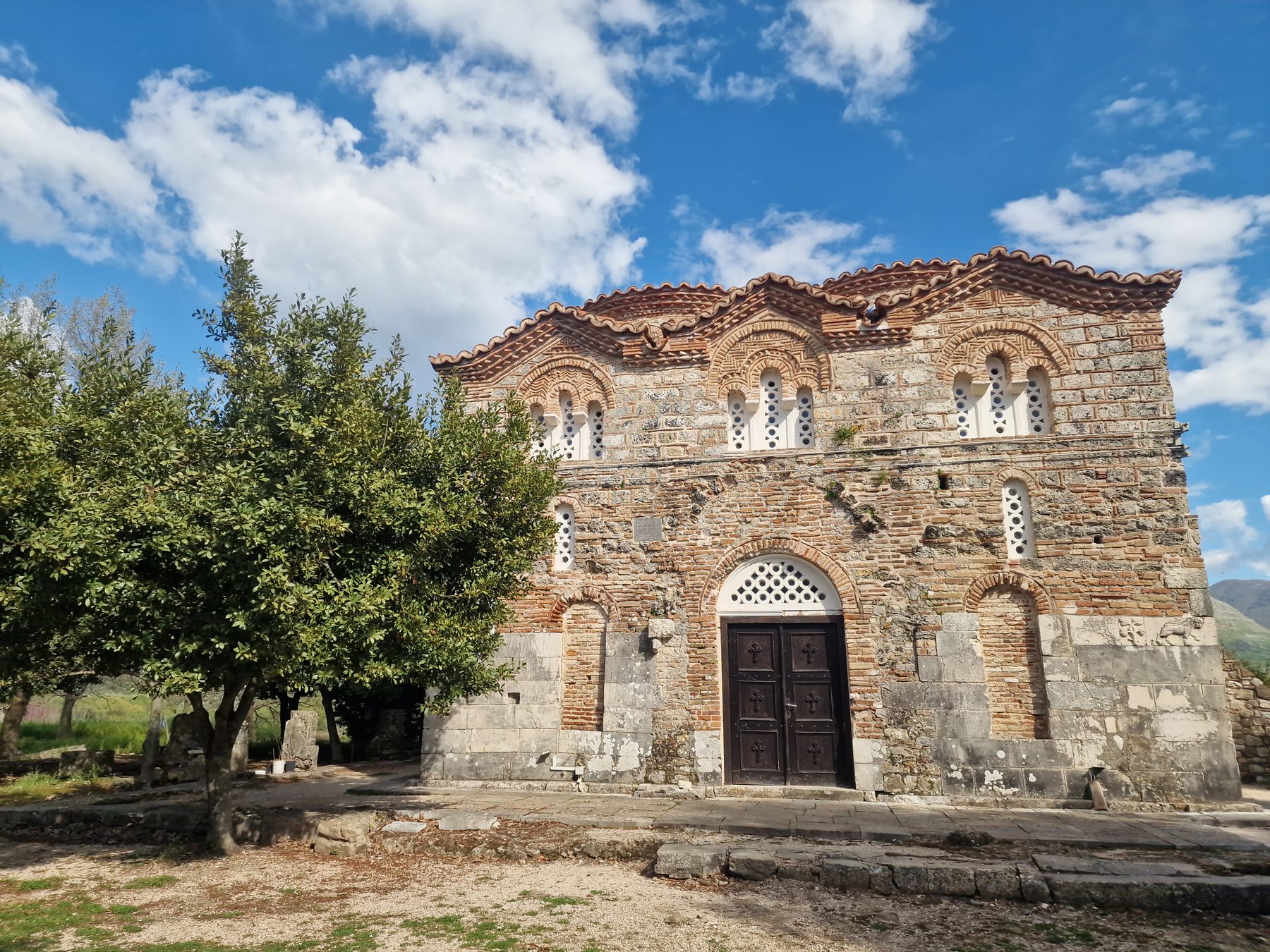 The monastery church under a spring sky