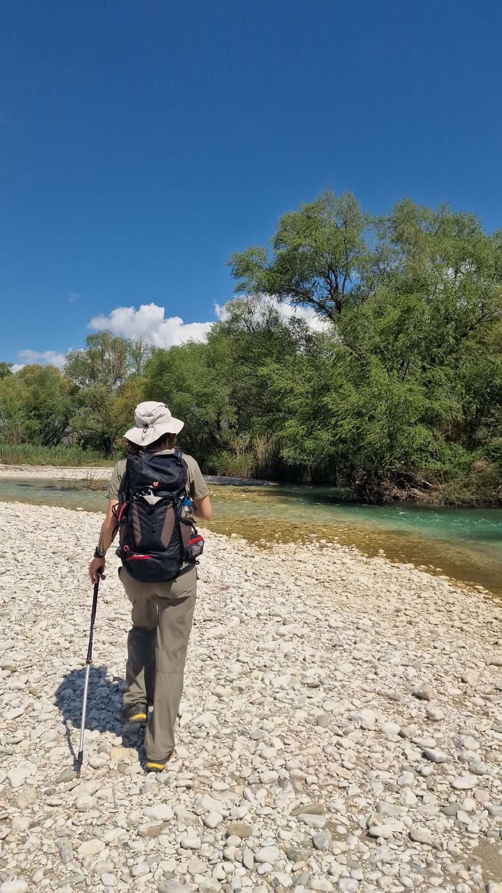 Wading a clear mountain river