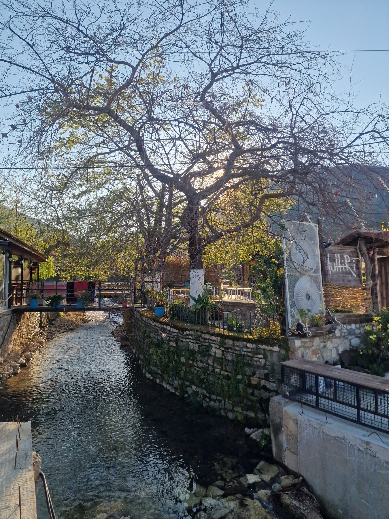 A riverside village walkway